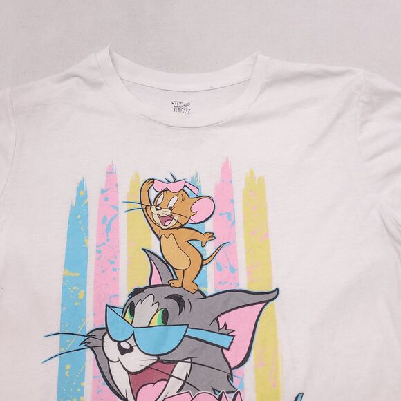 Tom and Jerry Causal Pullover Short Sleeve Graphic T-Shirt Mens Size M White - Picture 1 of 11